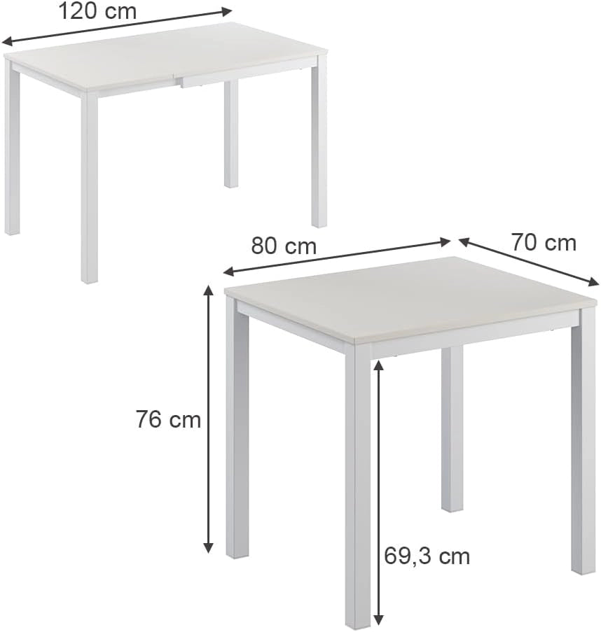 Tavolo da pranzo Granny, Bianco, 120 x 70 cm Estensibile, con funzione di estensione per lunghezze del tavolo variabili