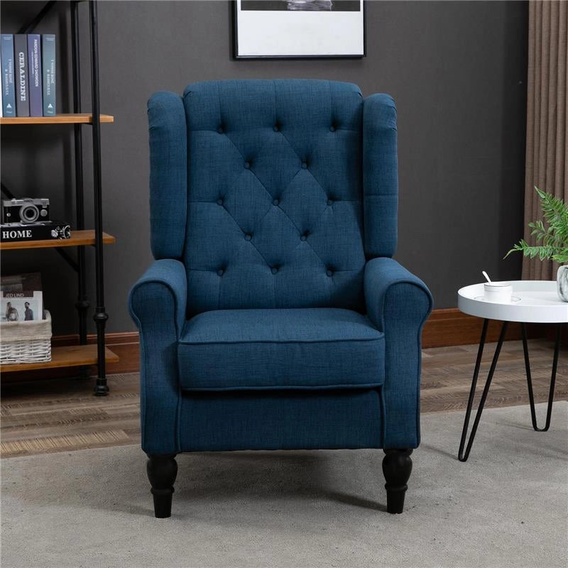 POLTRONA PER SALOTTO IN STILE FRANCESE CON SEDUTA IMBOTTITA E CUSCINI IN POLIESTERE 74X86X102 CM BLU