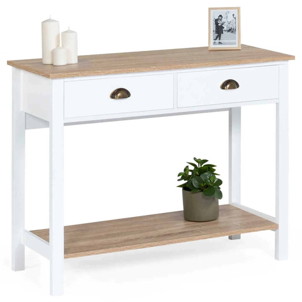IDMarket - Consolle country a 2 cassetti ISIS 1 ripiano legno e bianco