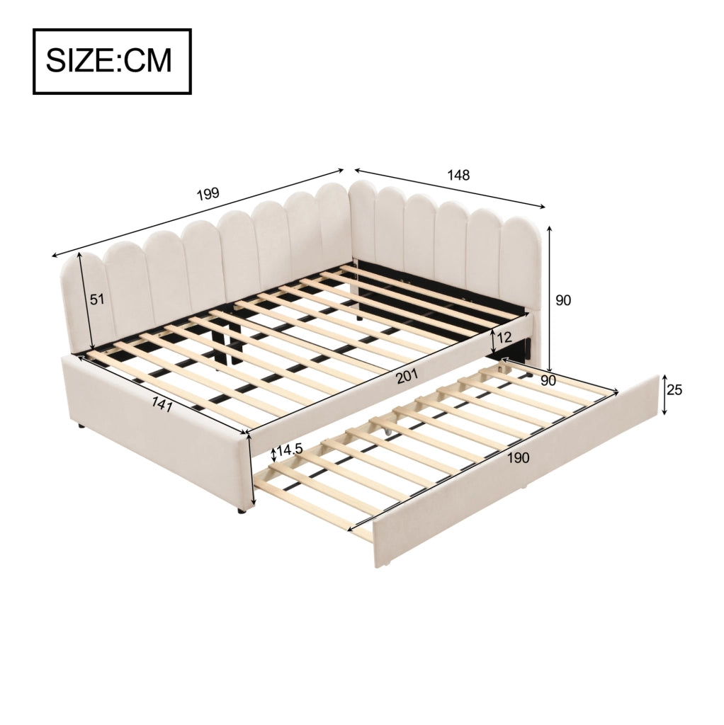 Divano letto a L 140x200 cm beige con letto estraibile