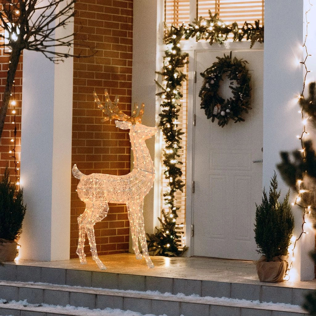 Renna Cream & Brown h. 125 o 160 cm con testa ruotata, led bianco extra caldo - 160 CM