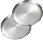 Set da pranzo in acciaio inossidabile 2 pezzi, piatti in acciaio inossidabile per steak e insalata, piatti in acciaio inossidabile per campeggio (argento, 26cm)