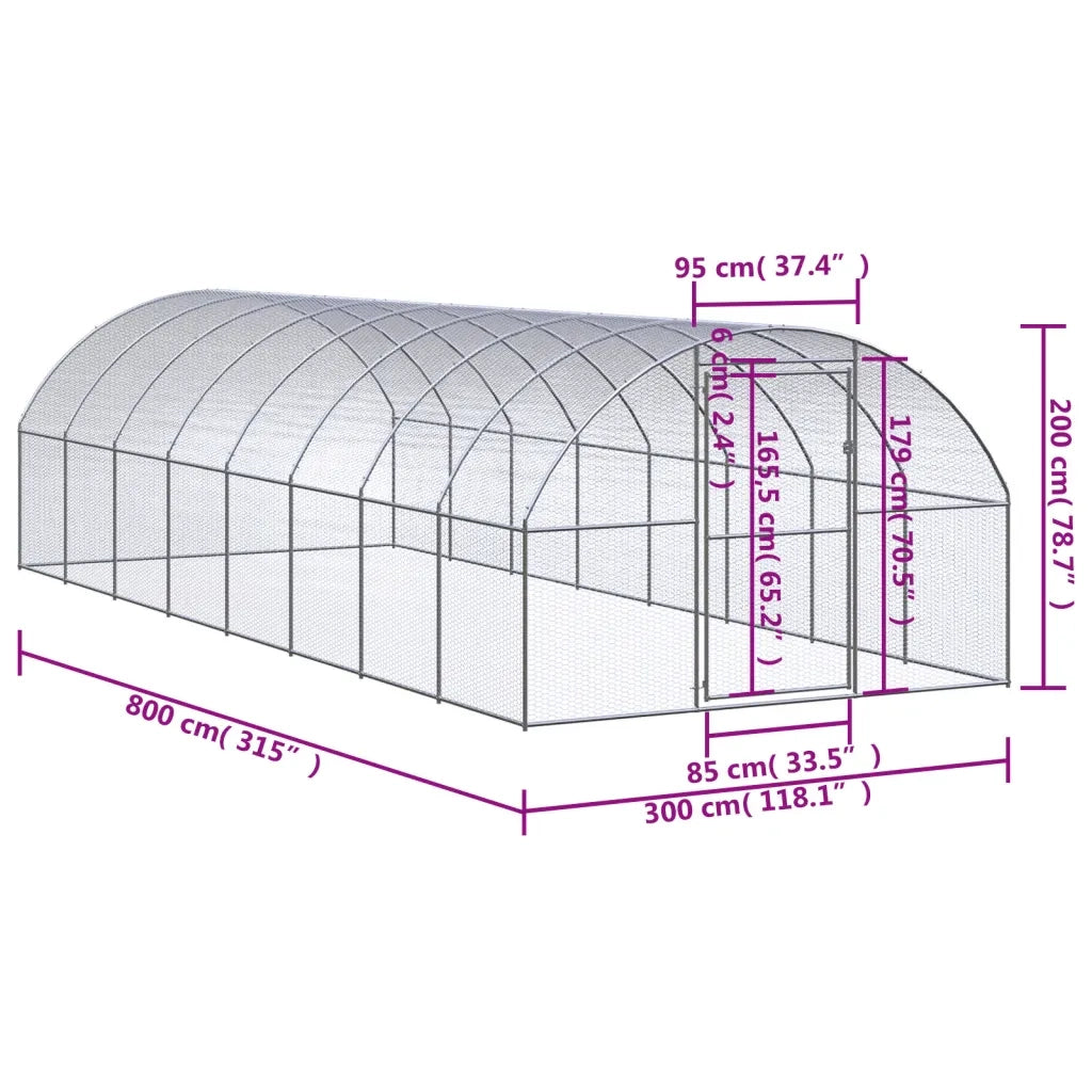 Gabbia per Polli da Esterno 3x8x2 m in Acciaio Zincato 3095466