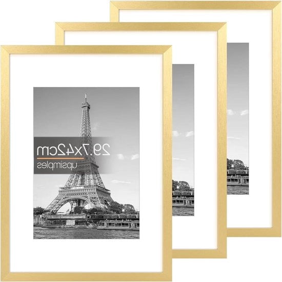 Set di cornici fotografiche premium A3, 3 pezzi, oro, 297 x 42 cm, orizzontale/verticale, per puzzle, poster, diplomi - Standaard