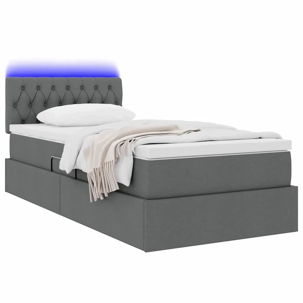 Letto con contenitore e LED Grigio scuro 90 x 190 cm Tessuto
