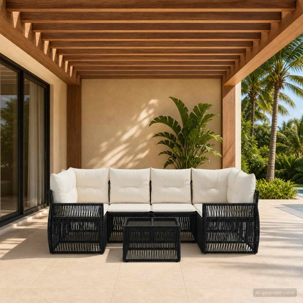 Set Divano da Giardino 7 pz Nero polyrattan 3435352