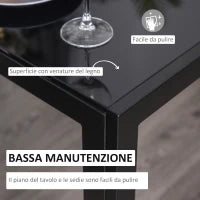 Set 5 Pezzi con 1 Tavolo e 4 Sedie per Cucina o Sala da Pranzo in Finta Pelle, Metallo e Vetro Temperato, Nero
