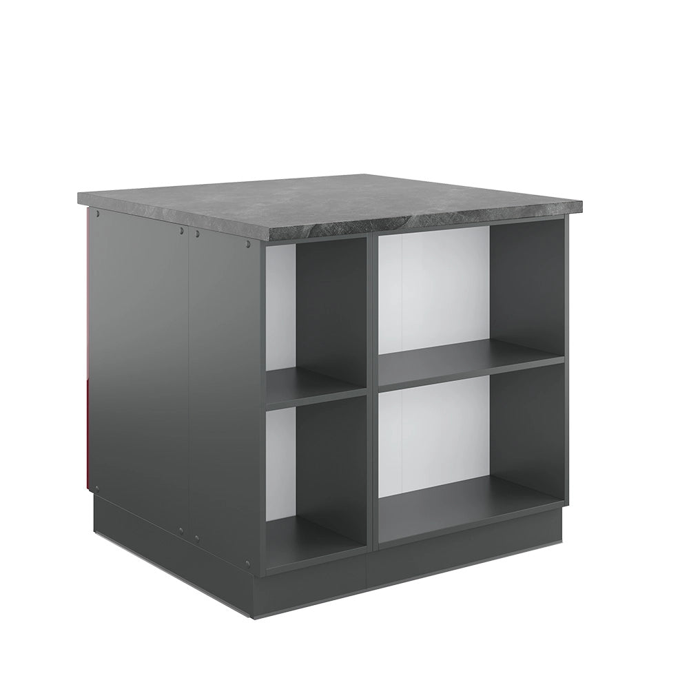 Isola cucina Fame-Line Bordeaux lucido/Antracite 90 cm con cassetto, senza piano di lavoro Vicco