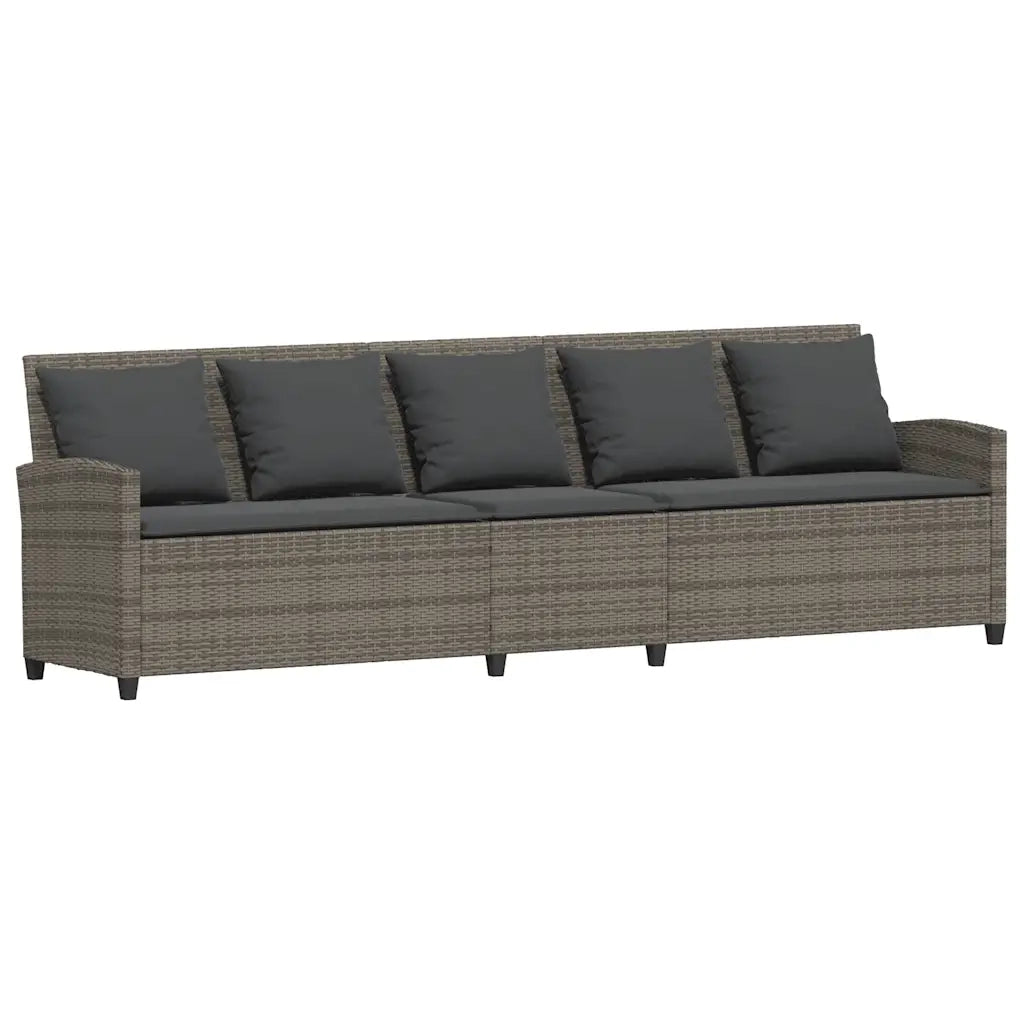 Divano da Giardino con Cuscini in Polyrattan Grigio