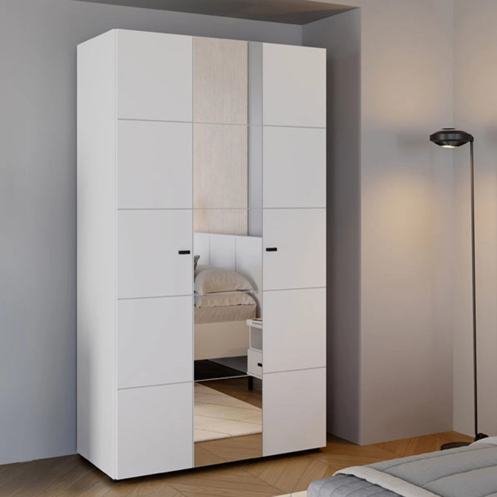 Armadio Camera da Letto Ouarza, Guardaroba 3 Ante Appendiabiti, 117x52 cm Bianco Opaco