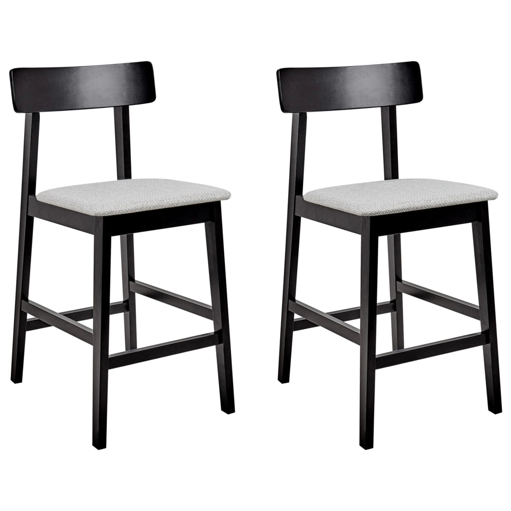 Set di 2 sedie da bar con seduta in legno di gomma nero e grigio e poliestere, stile tradizionale retrò, per cucina e sala da pranzo