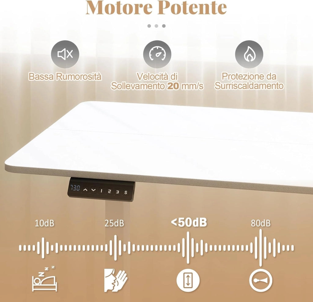 Scrivania Elettrica Ergonomica 120 x 60 cm, 3 Memorie di Altezza, Protezione Anti-Collisione e Gancio per Cuffie, Scrivania Regolabile in Altezza per Ufficio e Casa (Bianco)