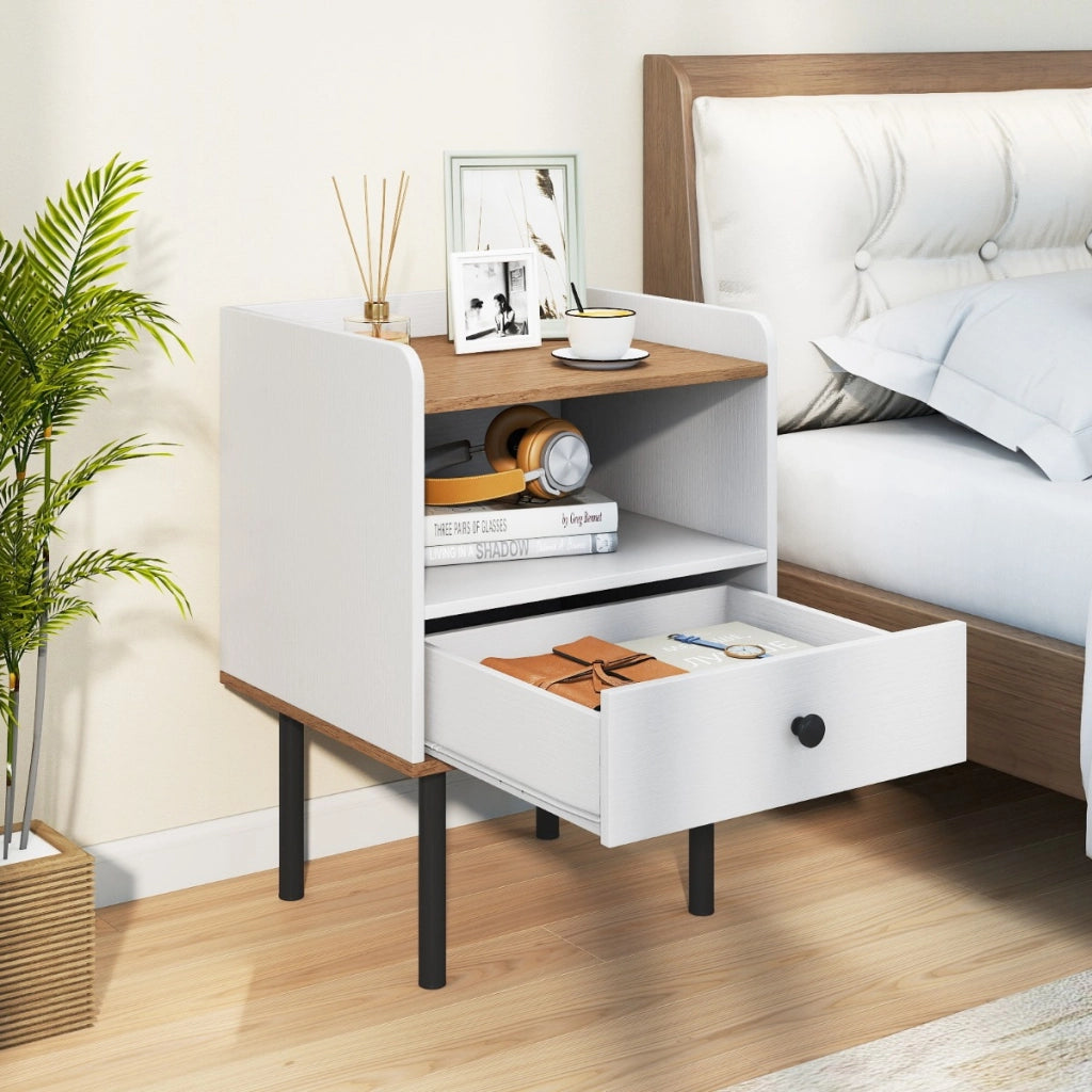 Comodino tavolino da letto con cassetto moderno tavolino laterale in metallo, Comodino tavolino compatto Bianco-Comodini