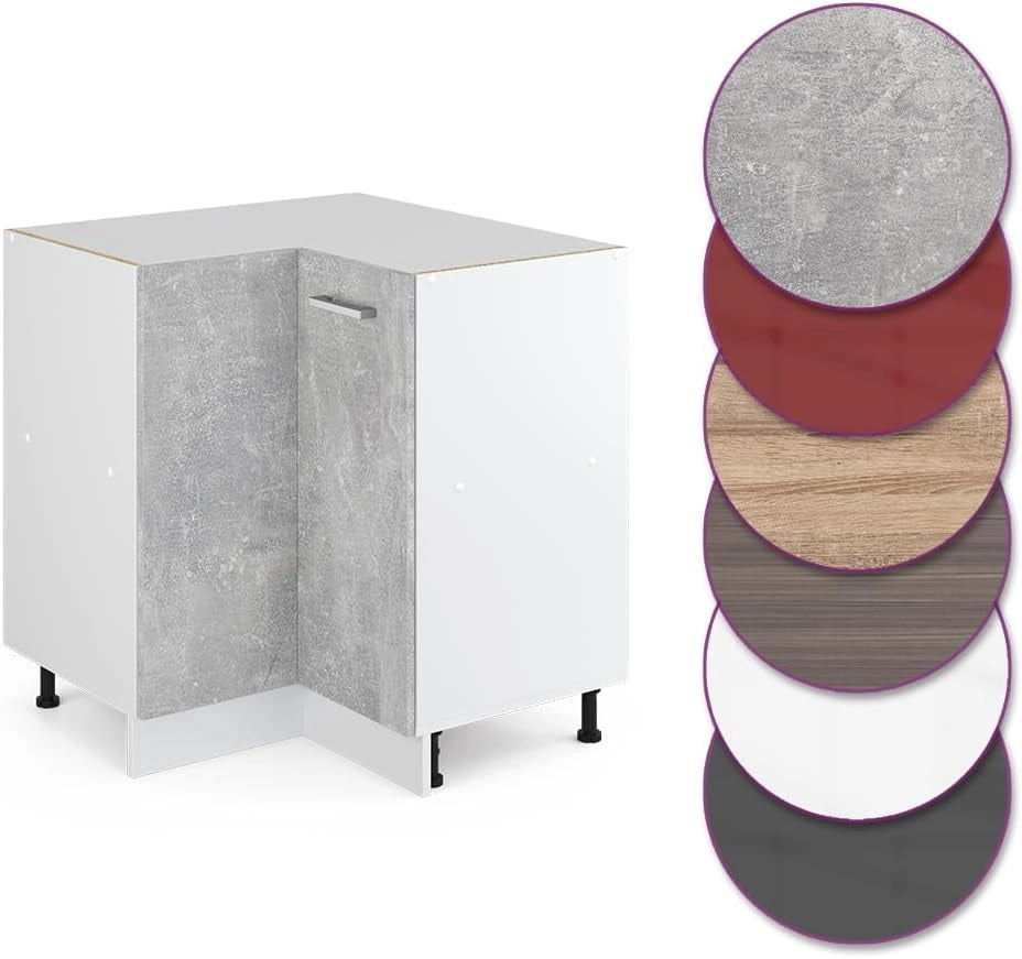 Mobile ad angolo cucina R-Line, Calcestruzzo, 75.6 cm, PL Marmo, per la libera combinazione all'interno di sistemi cucina modulari