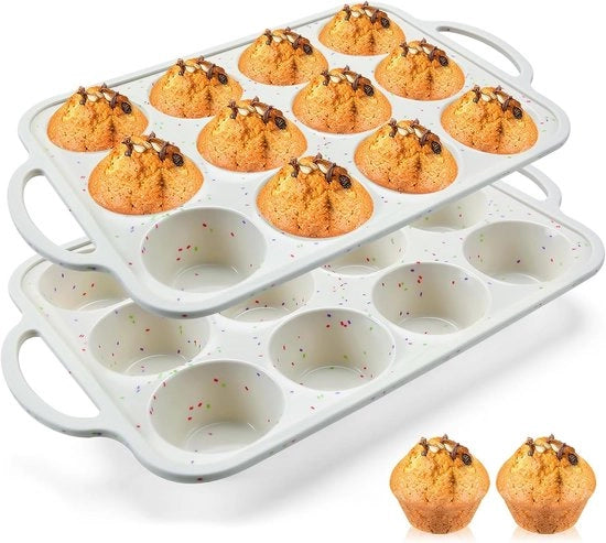Forma per Cupcake in Silicone con Bordo in Metallo Rafforzato - 12 Forme - Resistente a Forno e Lavastoviglie - BPA Libero - 2 Pezzi