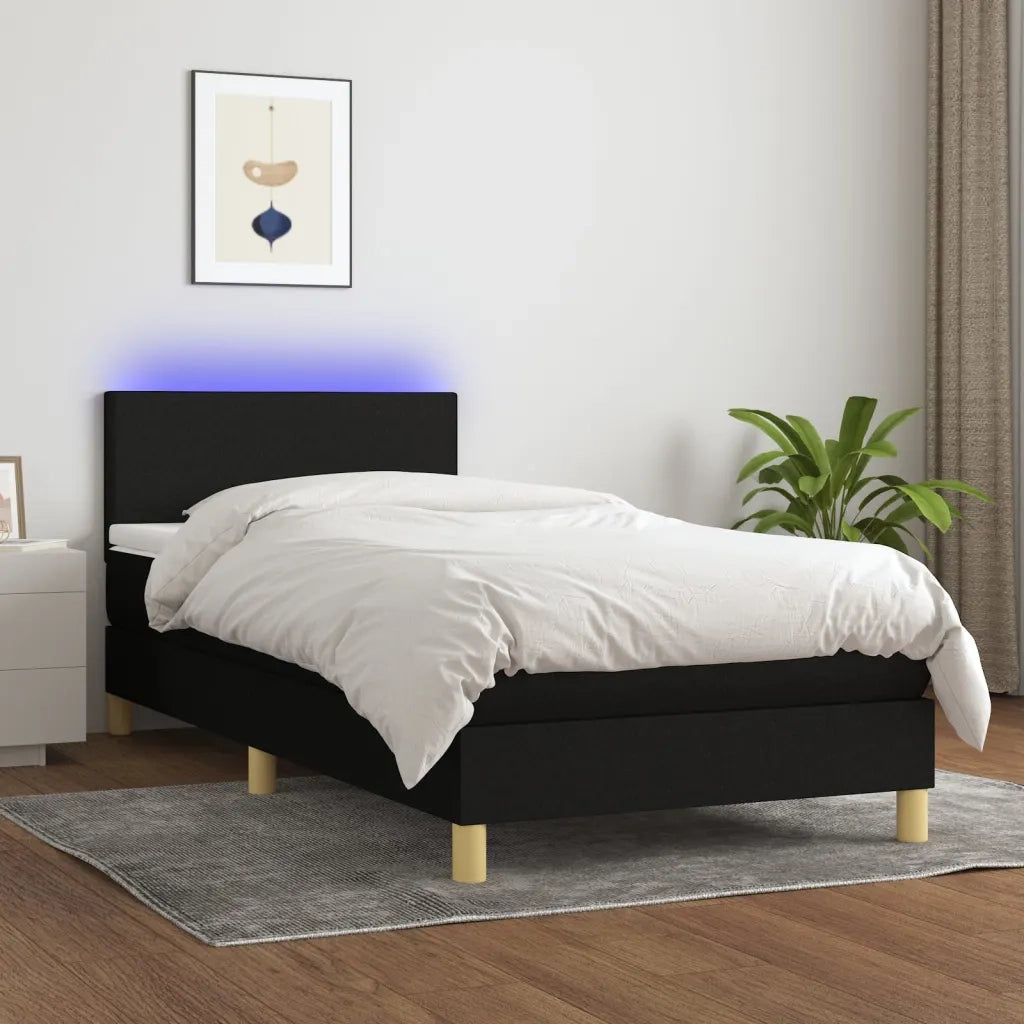 Letto a Molle con Materasso e LED-Struttura Letto con Materasso Nero 90x190 cm in Tessuto 310567