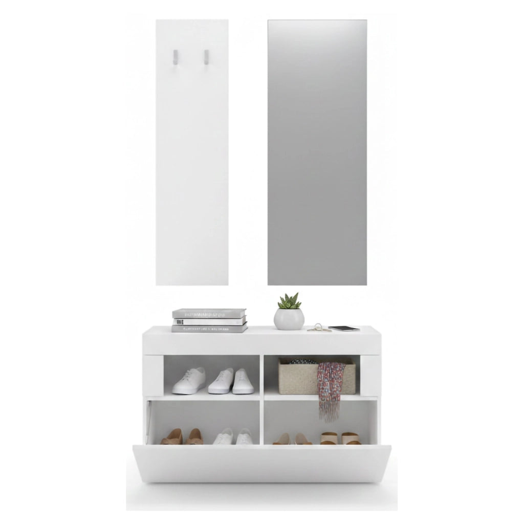 Toirano, Mobile da Ingresso Specchio Incluso, 91x36x165h cm Bianco Lucido
