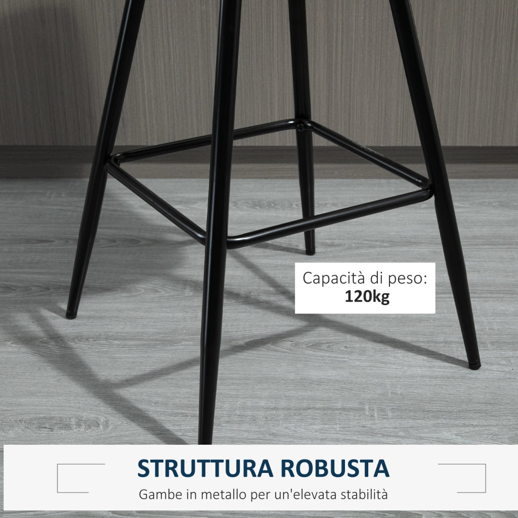 Sgabelli Alti con Schienale e Poggiapiedi ¨C zephmum ¨C Tessuto Effetto Velluto, Metallo, Blu, 45x47x88 cm