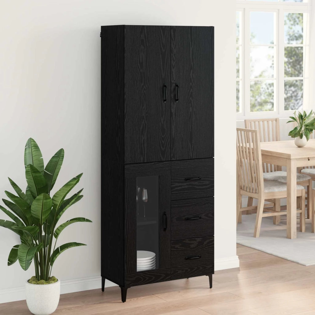 Credenza | Madia | Buffet da pranzo | Armadio da pranzo Rovere Nero 69,5 x 34 x 180 cm Legno multistrato