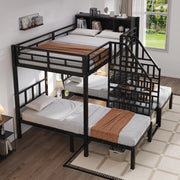 DESMIU Letto a castello 3 posti 90 × 200 cm e 140 × 200 cm con scala, vano portaoggetti, senza materasso, nero