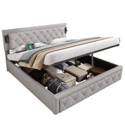 Letti contenitori 180x200 cm; LED e porte USB; lino grigio