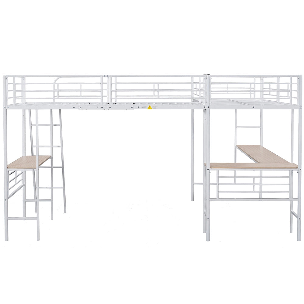 Letto a castello 90x200 cm - Xylo - Bianco con tavolo e scala