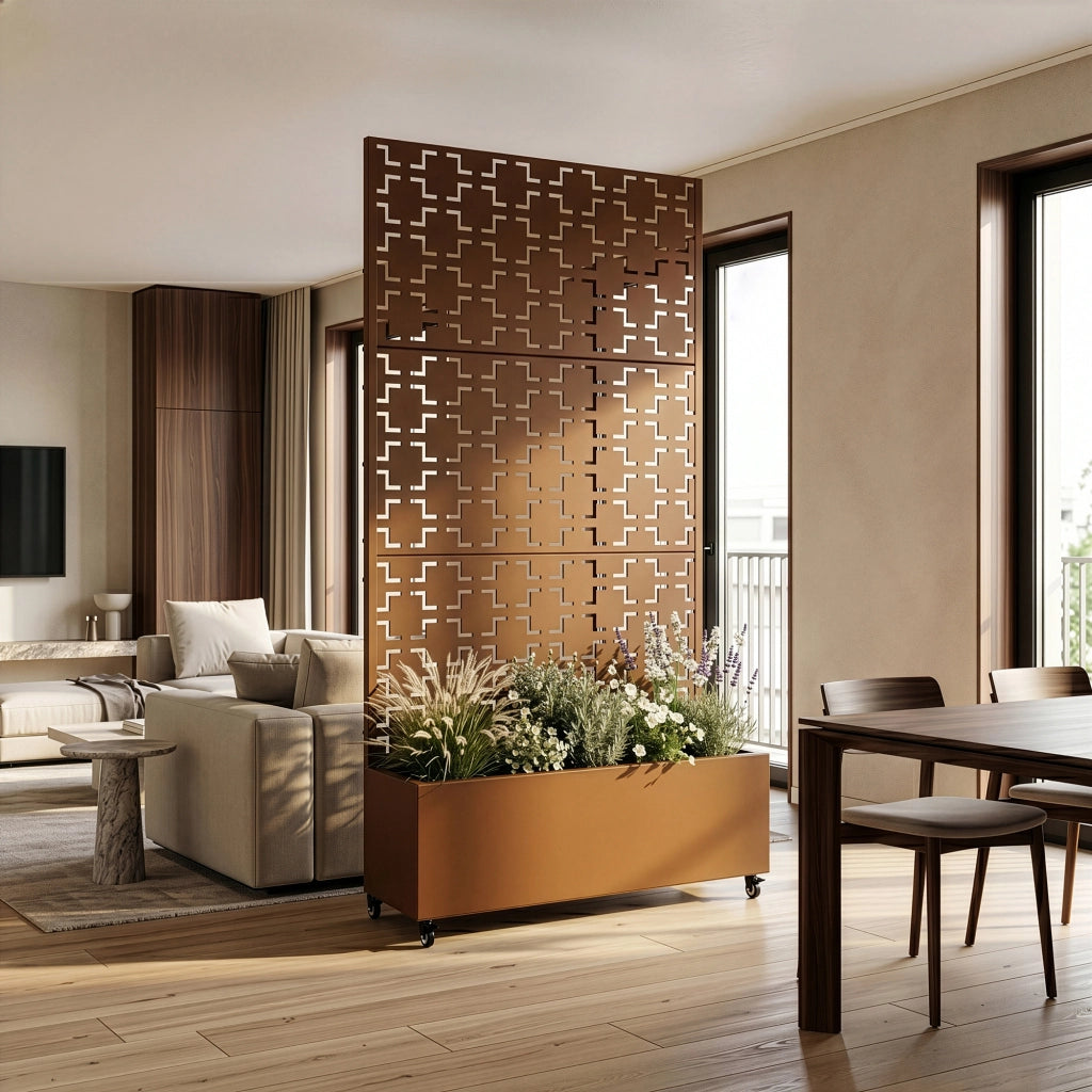 Fioriera con Spalliera Aaskis a Rotelle in Acciaio 190 x 82 x 38 cm - Marrone casa.pro