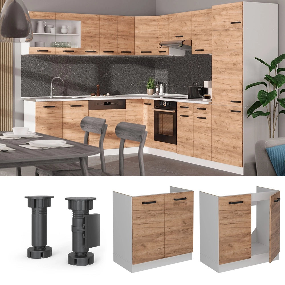 Mobile lavello cucina R-Line Rovere dorato/Bianco 80 cm senza piano di lavoro Vicco