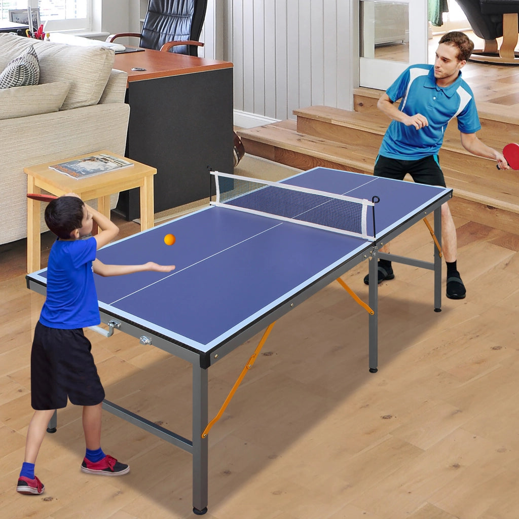 Tavolo da Ping Pong Pieghevole 152;4×66×66 cm con 6 Gambe; Rete; 2 Racchette e 3 Palline; Blu