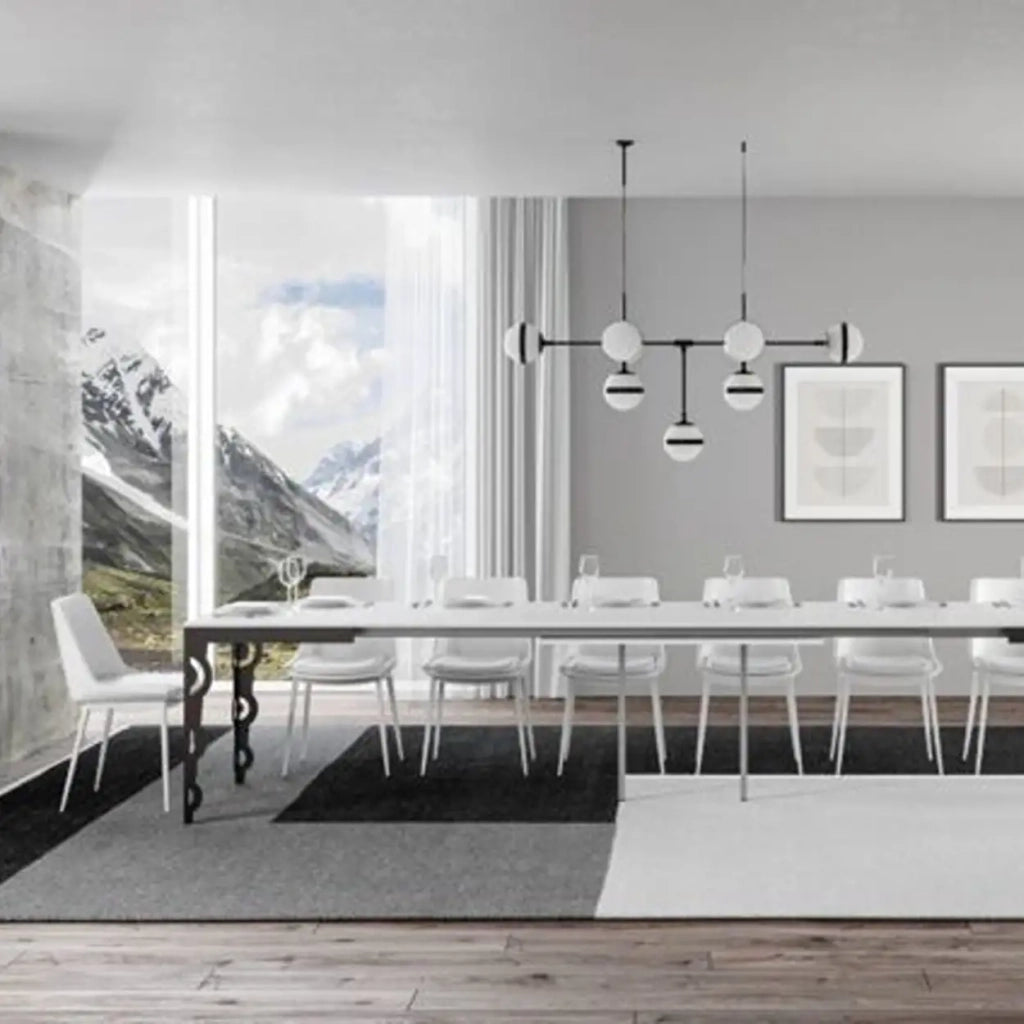 Tavolo allungabile 120/380x90 cm Karamay Evolution colore bianco frassino telaio e gambe antracite