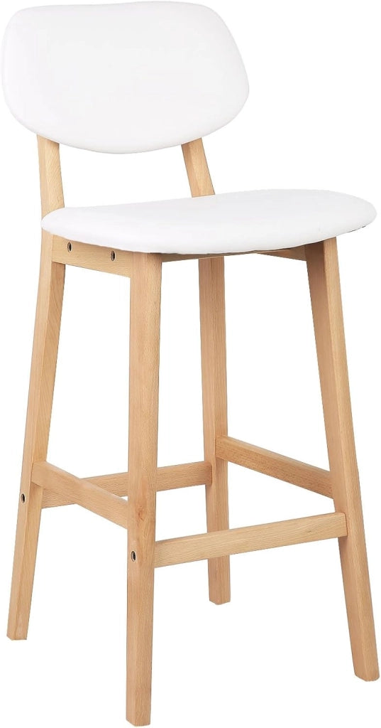 Sgabelli da Bar Sedia Alta Cucina con Schienale Poggiapiedi PU Gambe di Faggio Comodo Bianco 2 Pezzi BH51ws-2
