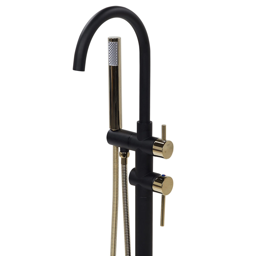 Miscelatore vasca da bagno Nero con ottone dorato rubinetto vasca freestanding in acciaio inox con doccetta design moderno