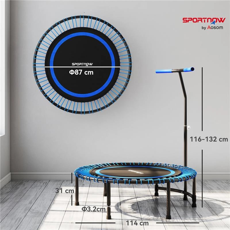 TRAMPOLINO FITNESS 145 CM CON MANUBRIO REGOLABILE SU 5 POSIZIONI, 36 MOLLE BUNGEE, CAPACITÀ 150 KG, BLU