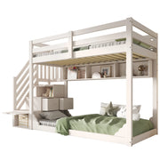 LETTO a castello 90x200 cm in legno bianco con armadio scala e contenitori