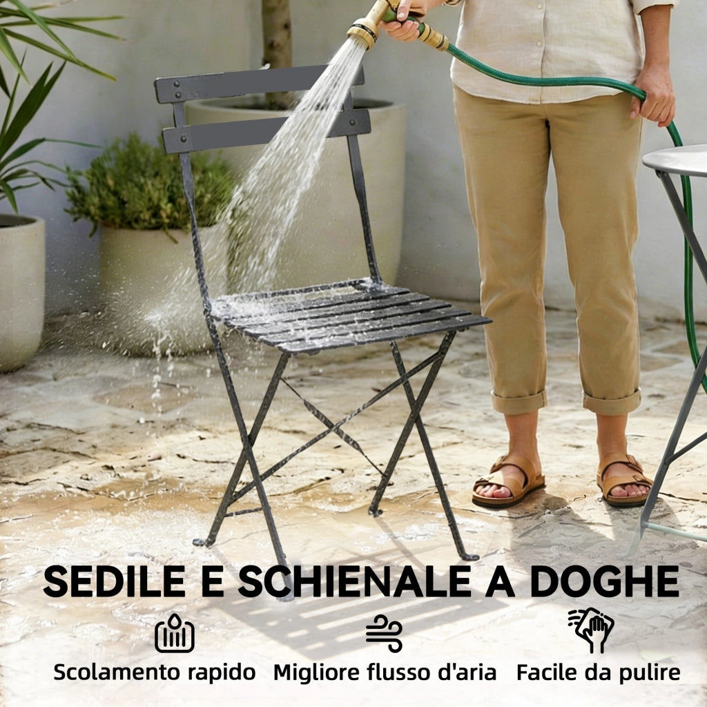 Set Bistr¨° Esterno, Arredo Giardino Pieghevole con Tavolo e 2 Sedie, Nero.