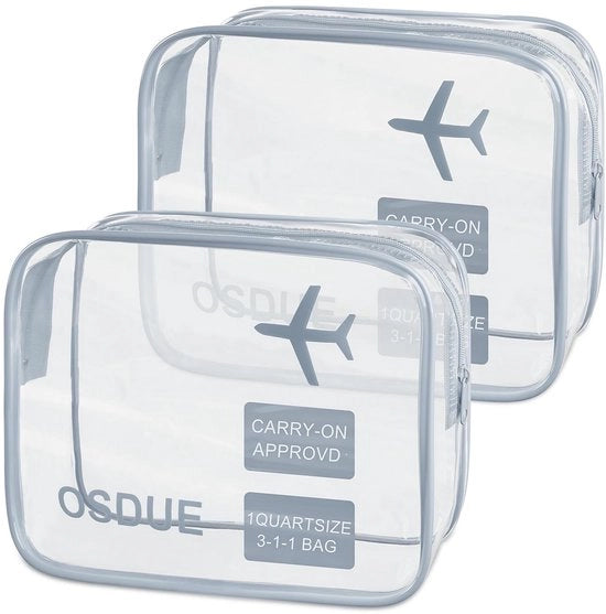 Set di 2 toilettas trasparenti, toilettas in PVC (impermeabili), accessori di viaggio, borse da bagno per uomini, donne, bambini e famiglie (grigio)