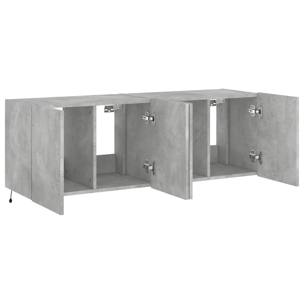 Mobili TV a Parete con Luci LED 2pz | Armadietto TV | Mobile Porta TV Grigio Cemento 60x35x41 cm