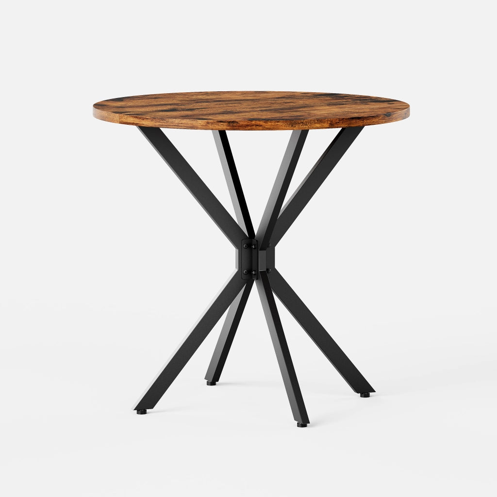Tavolo da pranzo rotondo industriale Ø80 cm con gambe a X, marrone vintage e nero
