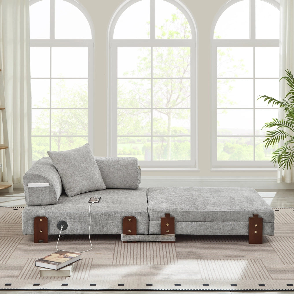 Divano letto 2 in 1 170,5x84x48 cm grigio chiaro con USB, Type-C e vani