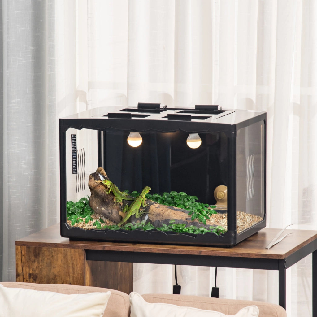 Terrario per Tartarughe di Terra e Rettili con Termometro 18-34¡æ, 60x40x40.5 cm, Nero