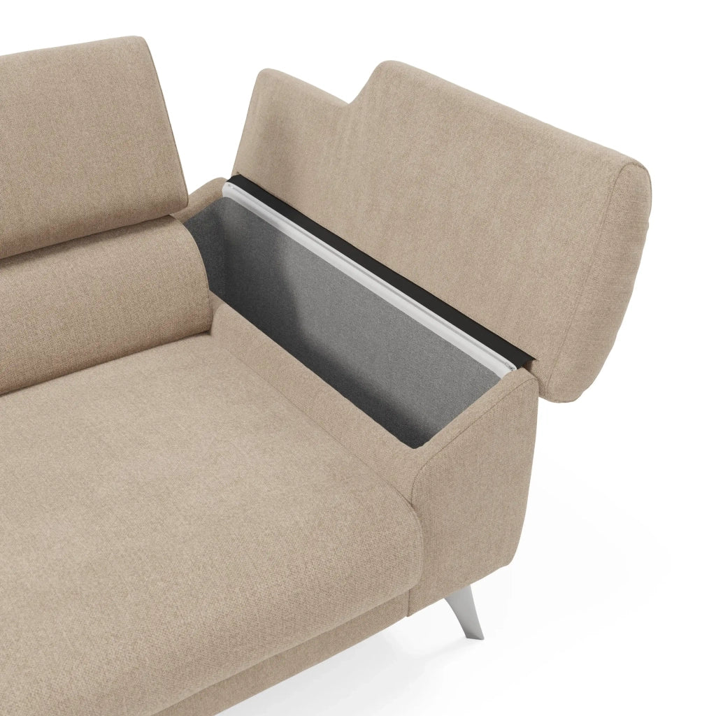 Donatello Divano con sedute allungabili braccioli contenitore e poggiatesta reclinabili in tessuto smacchiabile T23 183 cm beige