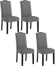 Sedie da Cucina Set da 4, Sedie per Sala da Pranzo con Schienale Alto e Gambe in Legno Massello, Sedie Imbottite per Salotto, Decorazione con Rivetti, in Velluto, Grigio scuro, BH385dgr-4