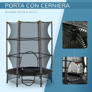 Tappeto Elastico per Bambini Ø140 x 190 cm con Rete di Sicurezza e Pali Imbottiti Età 3-10 Anni Nero