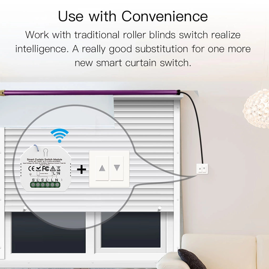 Modulo Tapparelle WIFI 2.4G + RF 433MHz, TUYA, Smart Life, 2A, AC 90-250V, 50/60HZ, 500W, 52X47X18mm, IP20, SH108WR SH108