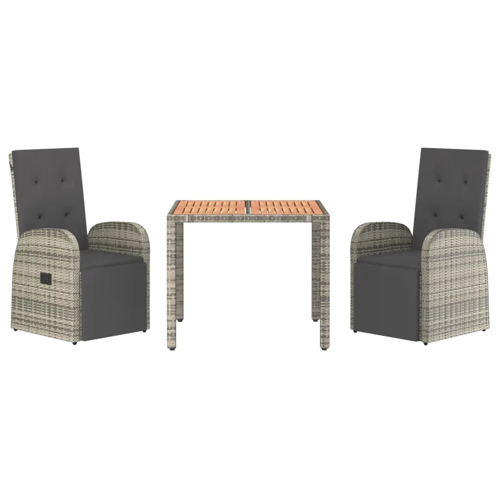 Set da Pranzo da Giardino 3 pz | Set Salotto da Giardino con Cuscini in Polyrattan Grigio
