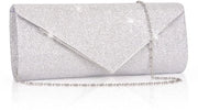 Clutch per donna, Borsa da spalla con catena rimovibile, Borsa elegante con chiusura a catena, Borsa da spalla con catena per prom, matrimoni, feste (Argento)