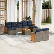 Set Divani da Giardino 10 pz con Cuscini Grigio in Polyrattan 3228091