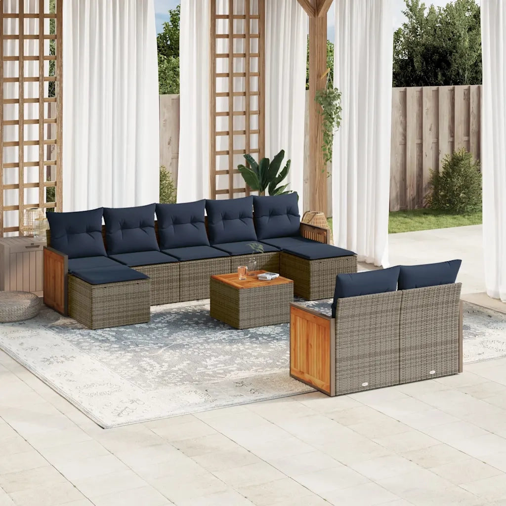 Set Divani da Giardino 10 pz con Cuscini Grigio in Polyrattan 3228091