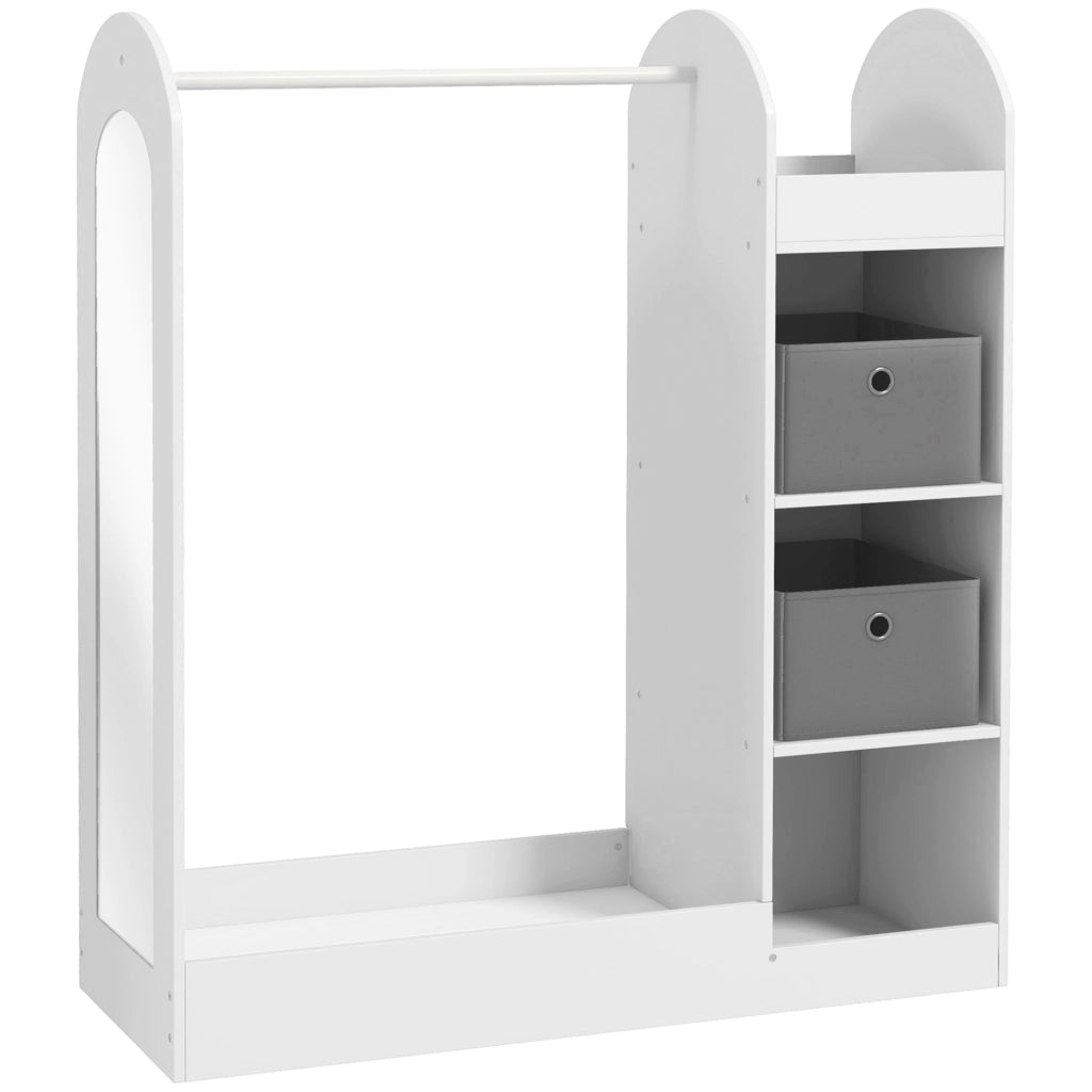 Appendiabiti per Bambini 3-8 Anni 92x36x106 cm con Ripiani 2 Scatole Asta Appendiabiti e Specchio in MDF Bianco
