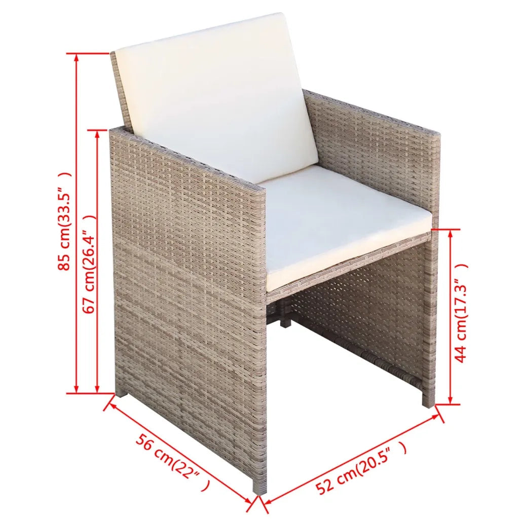 Set da Pranzo da Giardino 5 pz con Cuscini in Polyrattan Beige 42555